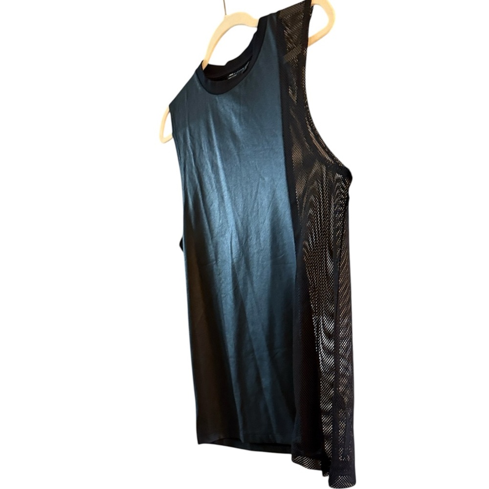 ASOS Design Mens Black Top Sleeveless Faux leather knit Mesh side Large - Picture 3 of 14